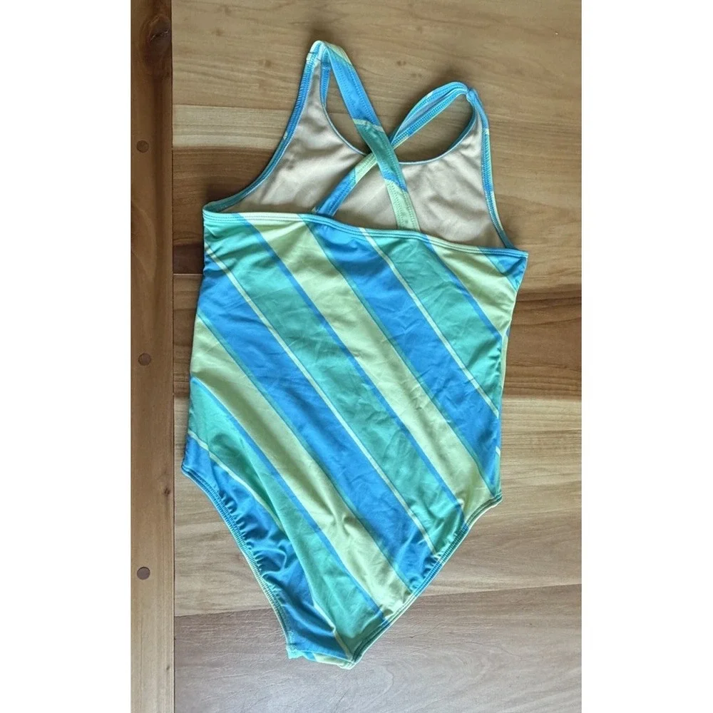 Lot Of 3 Lands End Swimsuits Girls Plus Size 10-12 Pink Blue Purple Green EUC